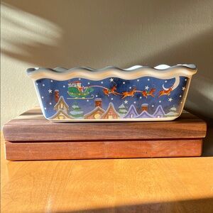 Vintage Festive Santa Sleigh Ceramic Loaf Pan By Nantucket